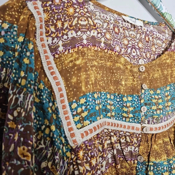 New! Easel Boho Printed Cotton Voile Top 1X - Picture 6 of 15